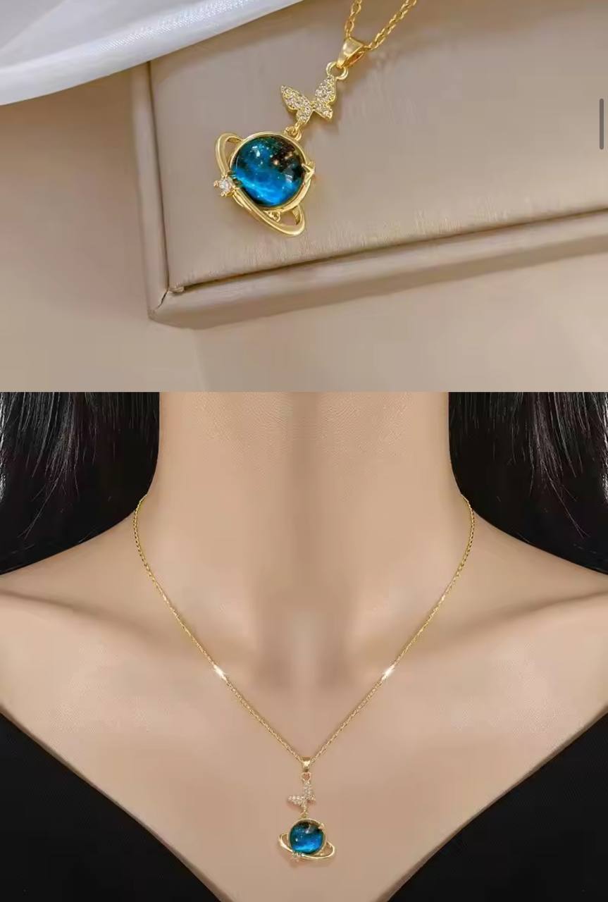 18K Gold Diamond Light Luxury Space Planet Star Series Necklace for Women Gold Color Planet Moon Astronaut Pendant Necklaces Jewelry Gifts