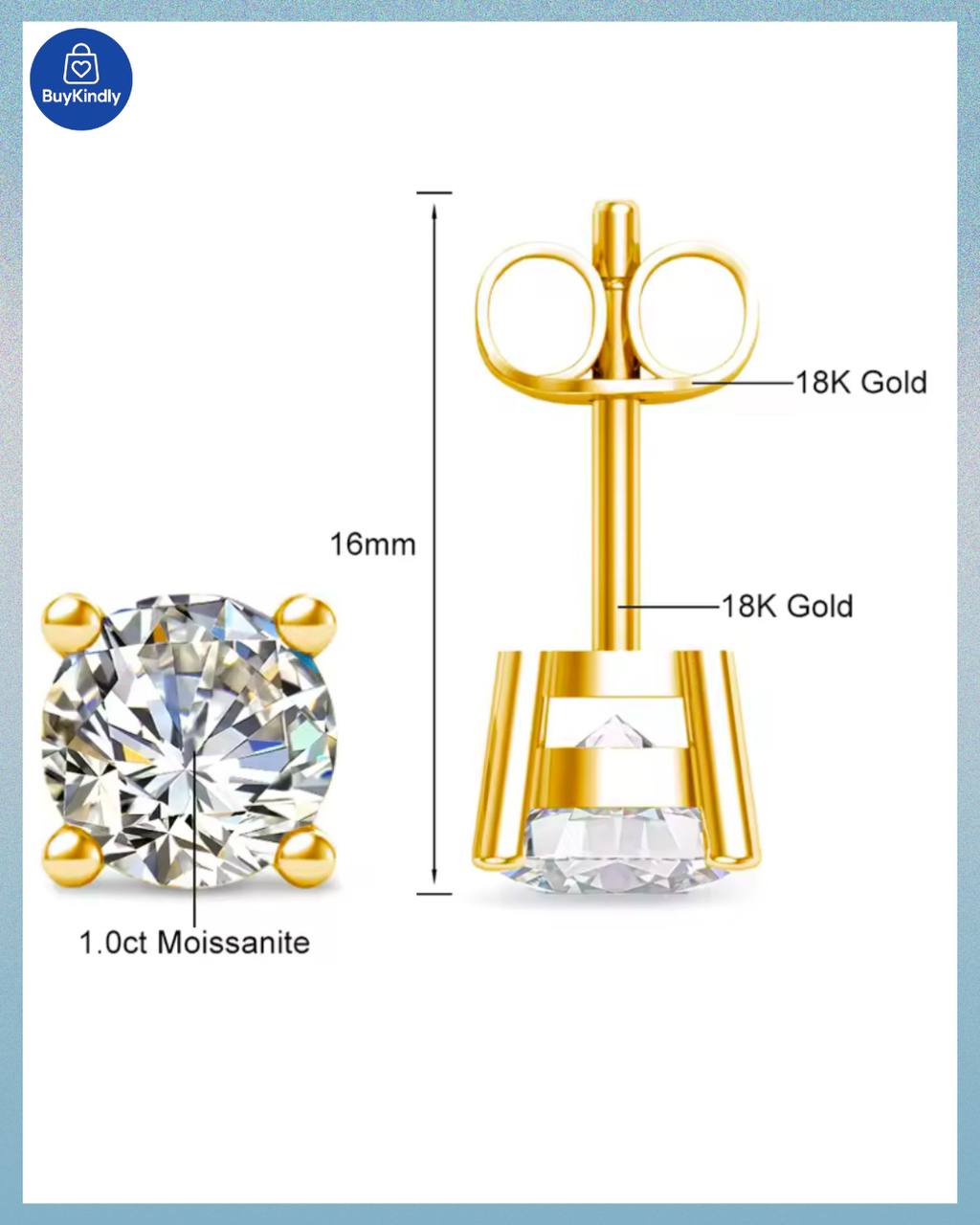 925 Silver GRA Certified 1 CT & 1 CT Moissanite Stud Earrings D/VVS1 Lab Diamond Four-jaw Earring Women Jewelry