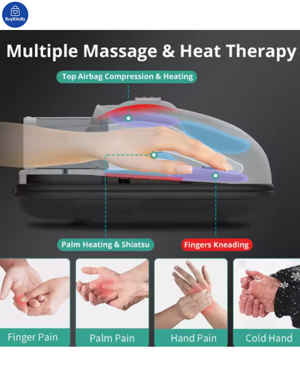 Hand Massager with Heat and Compression for Arthritis and Carpal Tunnel - Cordless & Rechargeable