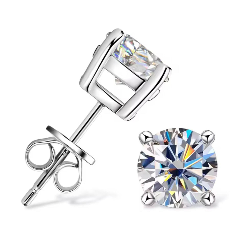925 Silver GRA Certified 1 CT & 1 CT Moissanite Stud Earrings D/VVS1 Lab Diamond Four-jaw Earring Women Jewelry