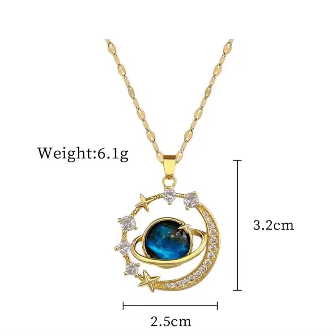 18K Gold Diamond Light Luxury Space Planet Star Series Necklace for Women Gold Color Planet Moon Astronaut Pendant Necklaces Jewelry Gifts