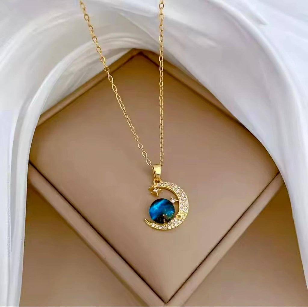 18K Gold Diamond Light Luxury Space Planet Star Series Necklace for Women Gold Color Planet Moon Astronaut Pendant Necklaces Jewelry Gifts