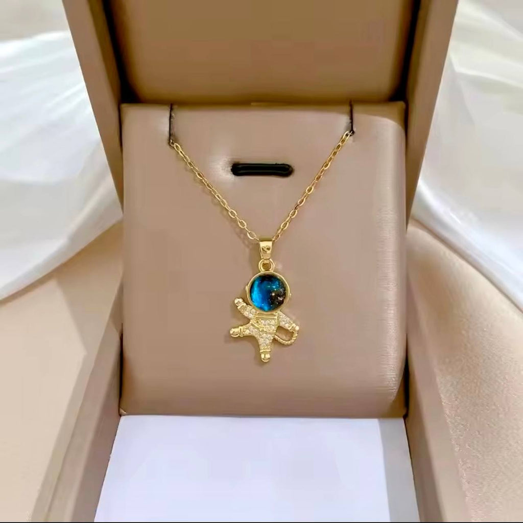 18K Gold Diamond Light Luxury Space Planet Star Series Necklace for Women Gold Color Planet Moon Astronaut Pendant Necklaces Jewelry Gifts