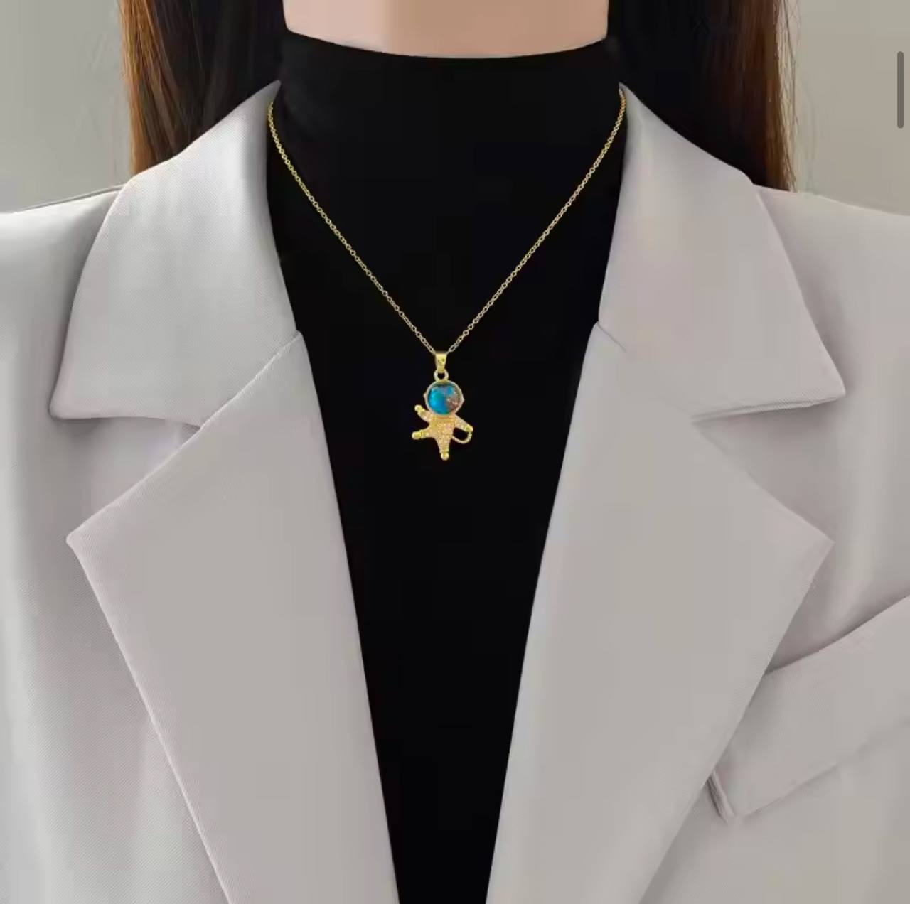 18K Gold Diamond Light Luxury Space Planet Star Series Necklace for Women Gold Color Planet Moon Astronaut Pendant Necklaces Jewelry Gifts