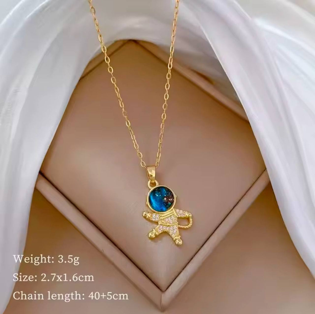 18K Gold Diamond Light Luxury Space Planet Star Series Necklace for Women Gold Color Planet Moon Astronaut Pendant Necklaces Jewelry Gifts