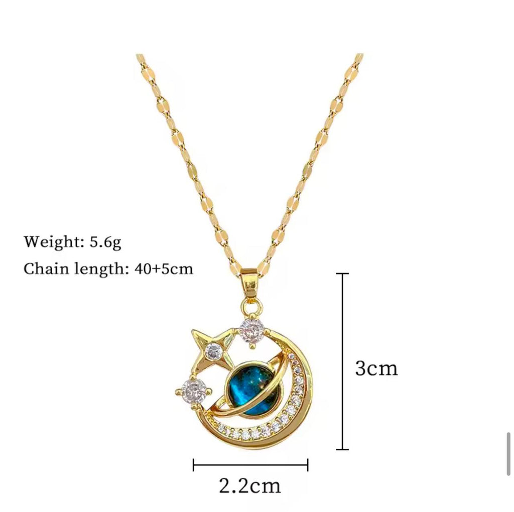 18K Gold Diamond Light Luxury Space Planet Star Series Necklace for Women Gold Color Planet Moon Astronaut Pendant Necklaces Jewelry Gifts