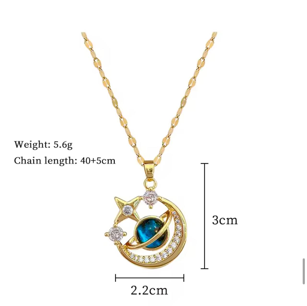 18K Gold Diamond Light Luxury Space Planet Star Series Necklace for Women Gold Color Planet Moon Astronaut Pendant Necklaces Jewelry Gifts